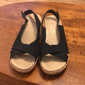 Crocs Black canvas Cross front sling back Wedge